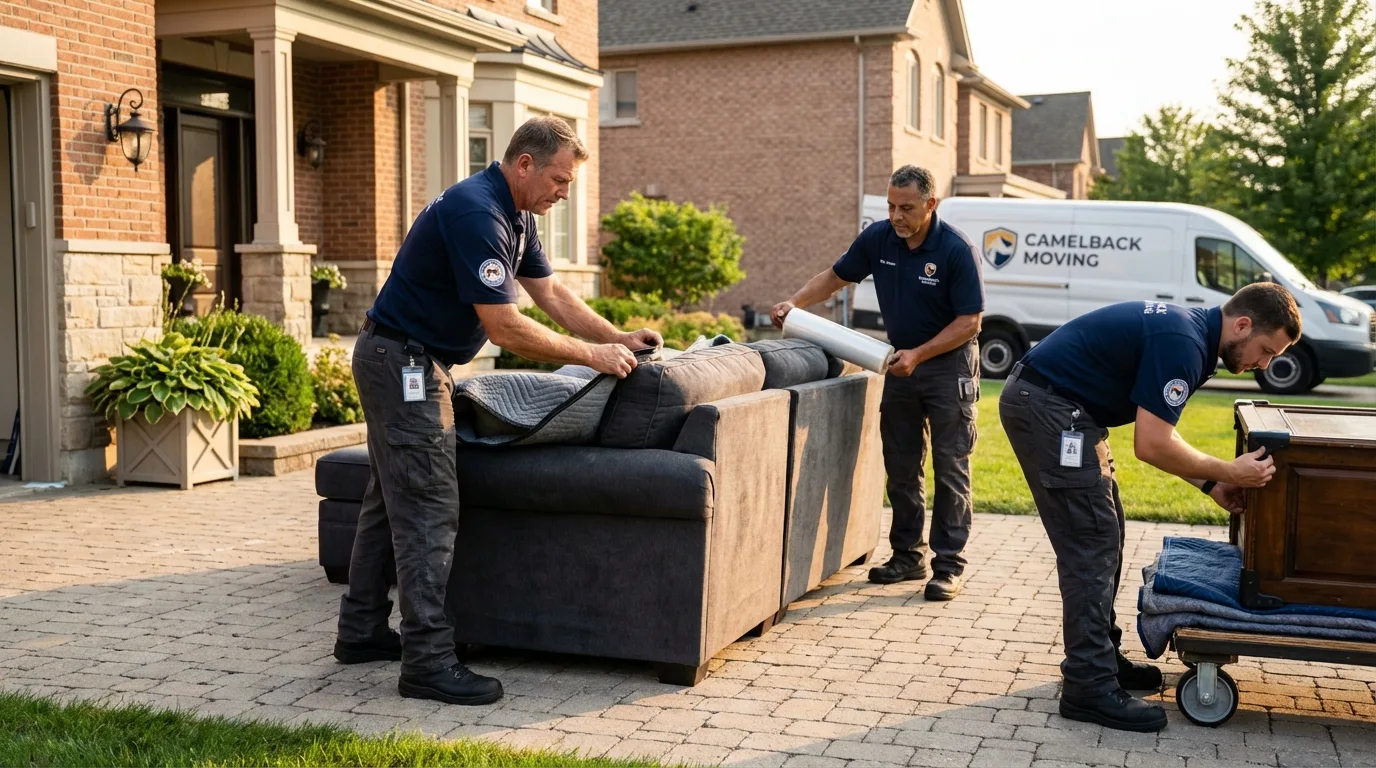 Large estate moving crew wrapping furniture in Midland Park, NJ