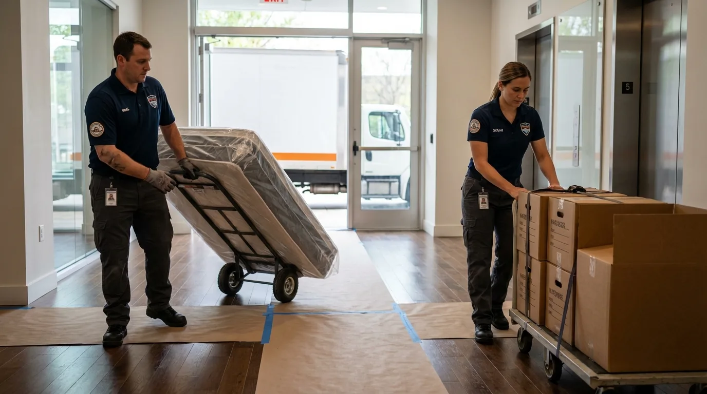 Professional apartment movers loading elevator in Midland Park, NJ